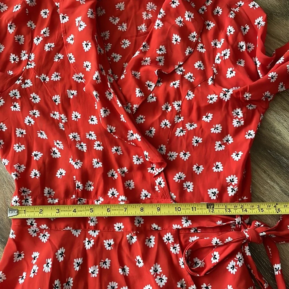 Ganni Silvery Crepe Wrap Red Floral Viscose Blouse Top - Picture 7 of 12
